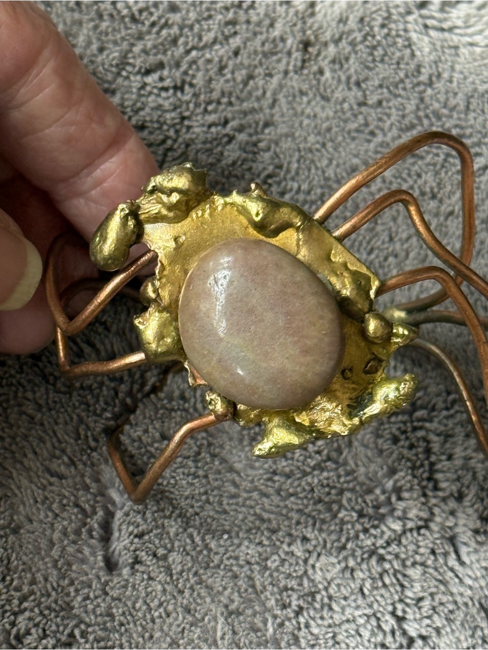 Vintage brass & Copper wire, smooth rock Accent,  brutalist type bracelet.